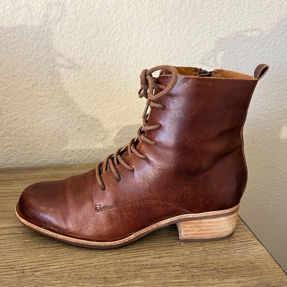 Kork Ease Calista brown leather lace up ankle booties side zip sz 8 boho western - Picture 5 of 12